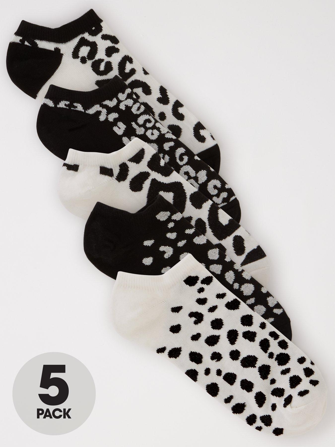 Dot Star Patch Prints on Black Trainer Socks Size: 4-7 3 PACK